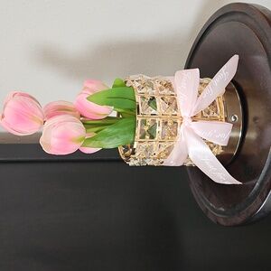 Elegant Pink and Gold Faux Floral Lamp